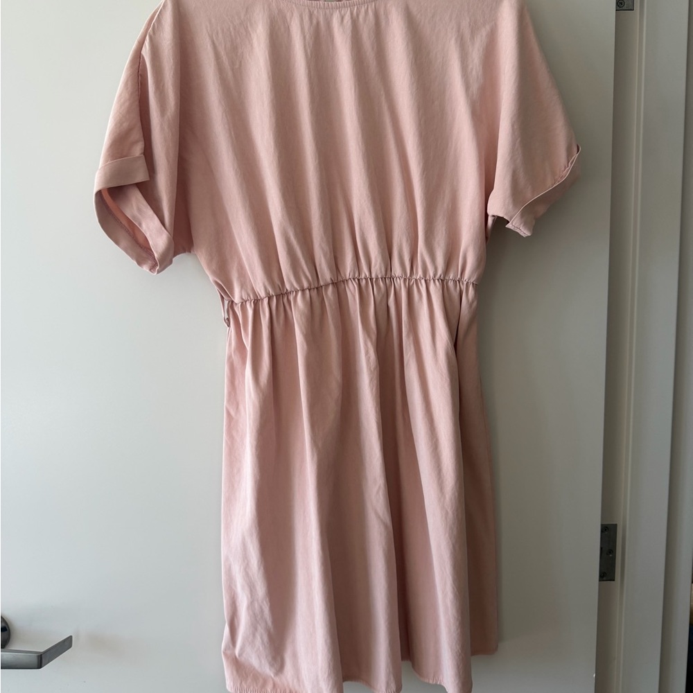 Women's Pink Short Sleeve Elastic Waist Dress
